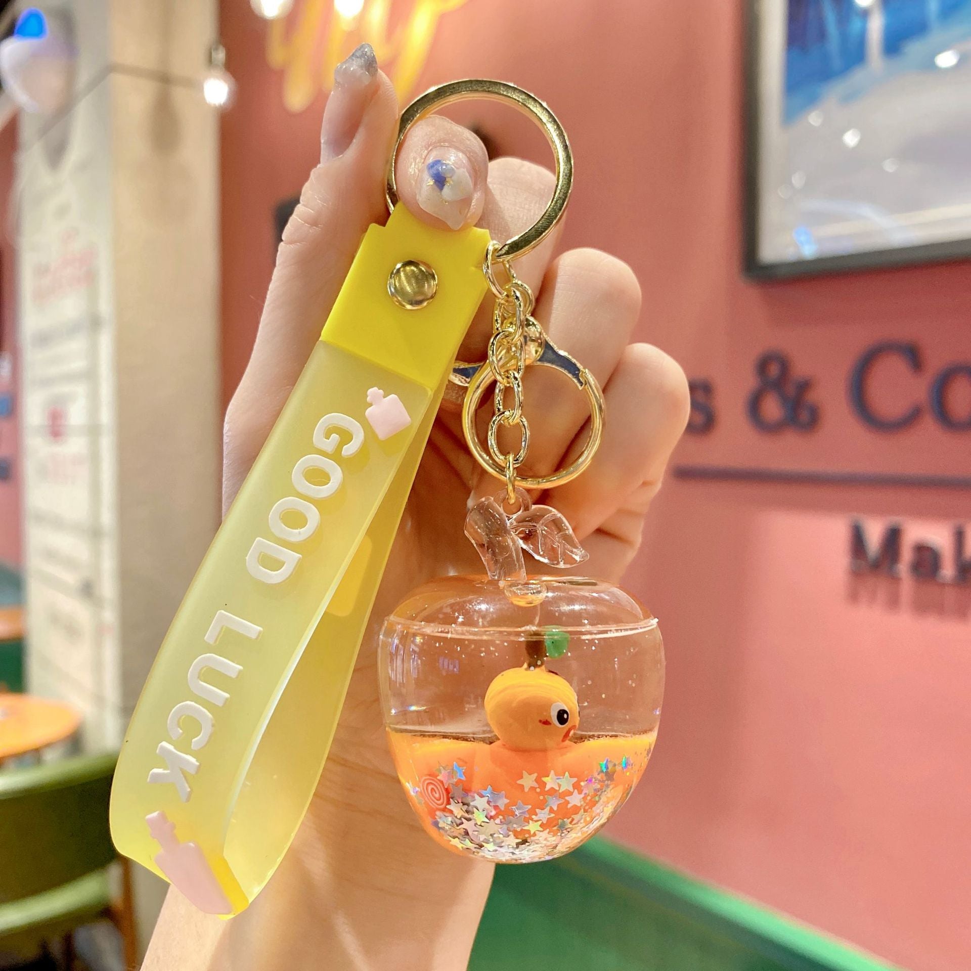 Wholesale Acrylic Oil Quicksand Bottle Fruit Series Keychain